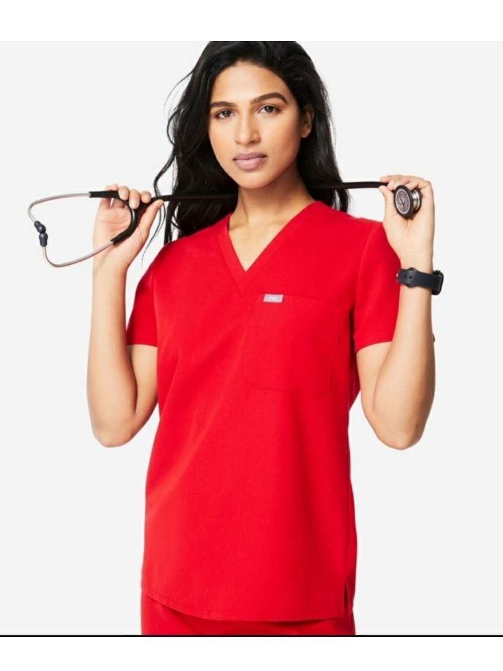 Figs, Catarina SLIM Fit Scrub Top, Pop Red, Small